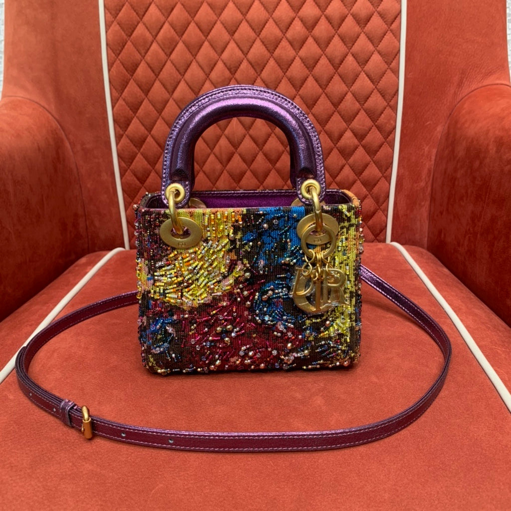 Christian Dior Lady Dior Three-Compartment Embroidered Art Beaded Bag