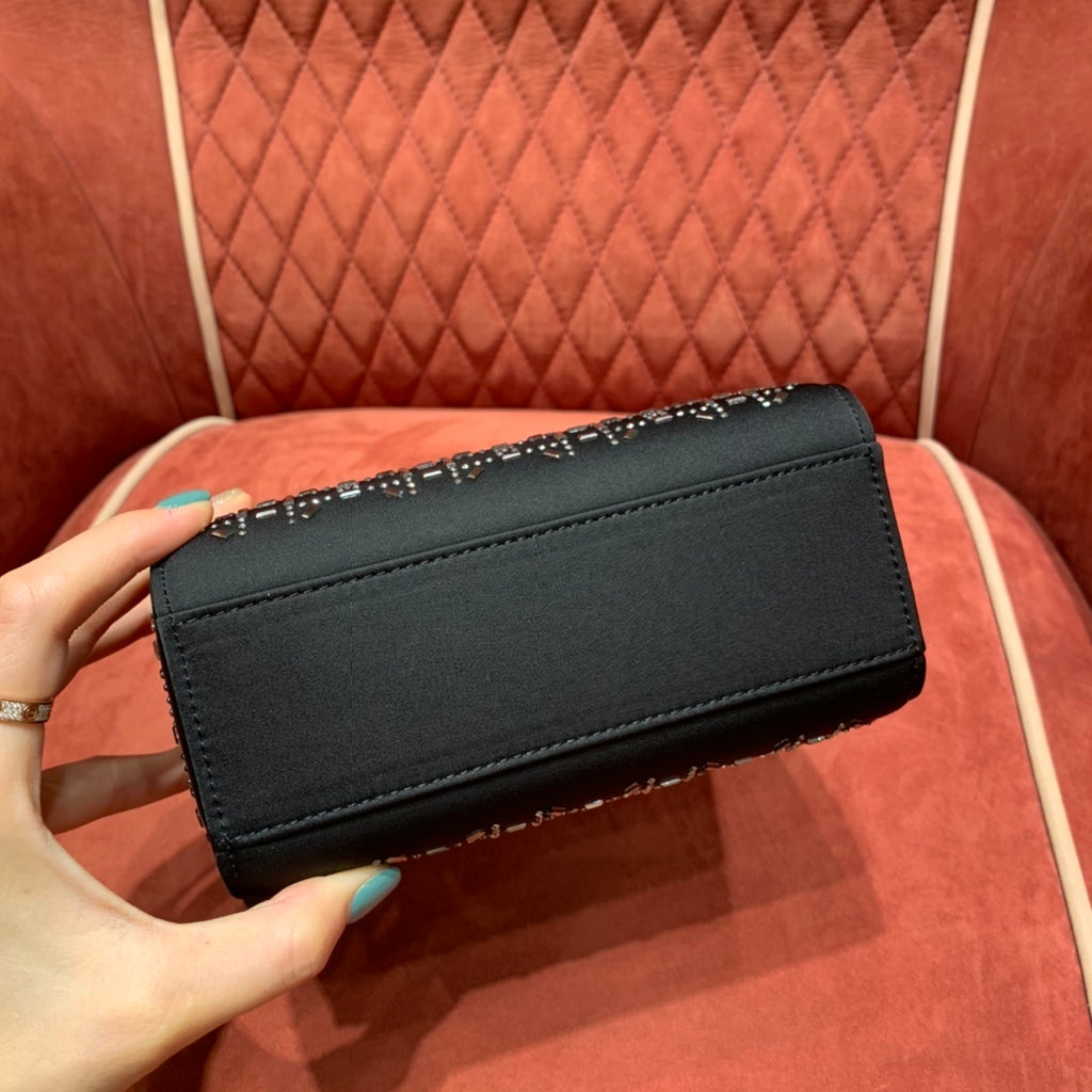 Christian Dior Lady Dior Crystal-Embellished Satin Bag