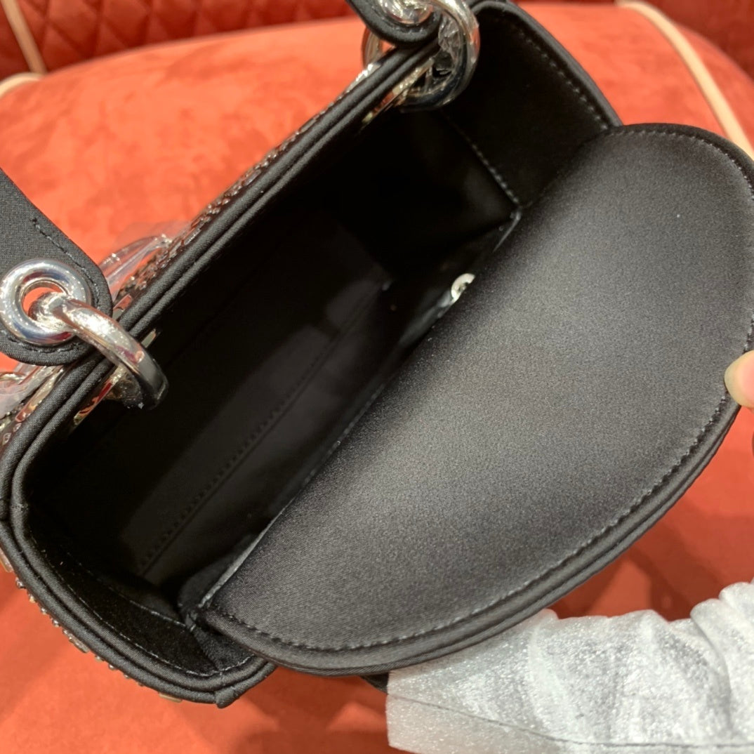 Christian Dior Lady Dior Crystal-Embellished Satin Bag