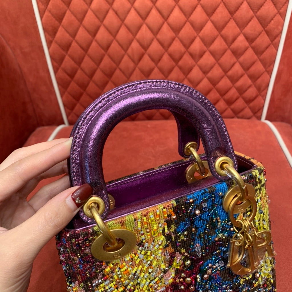 Christian Dior Lady Dior Three-Compartment Embroidered Art Beaded Bag