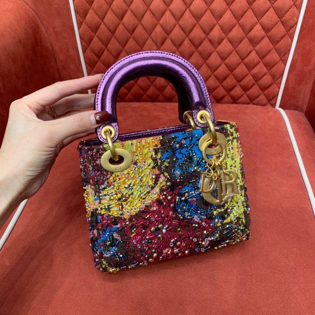 Christian Dior Lady Dior Three-Compartment Embroidered Art Beaded Bag