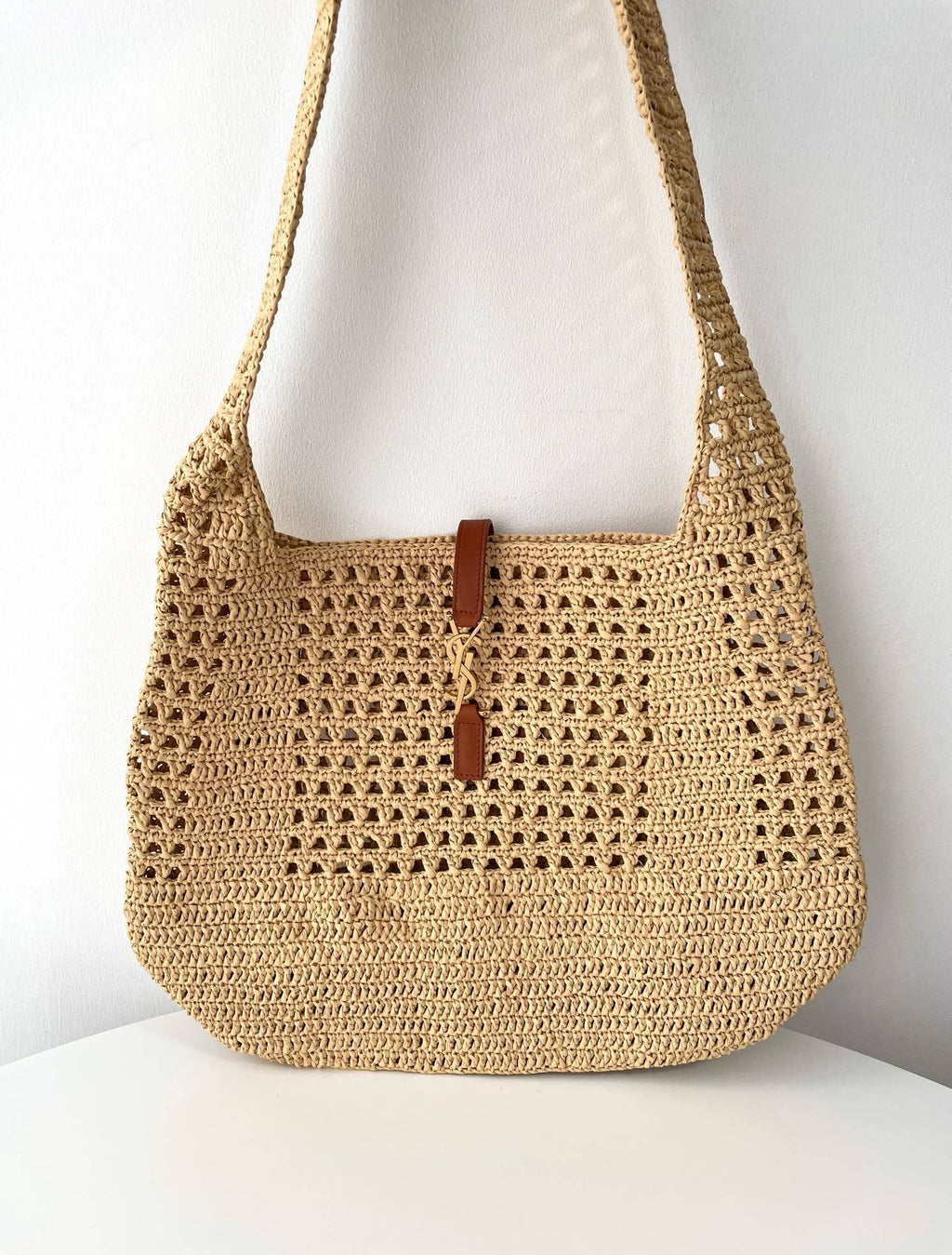 YSL Yves Saint Laurent Raffia Crossbody Hobo Bag