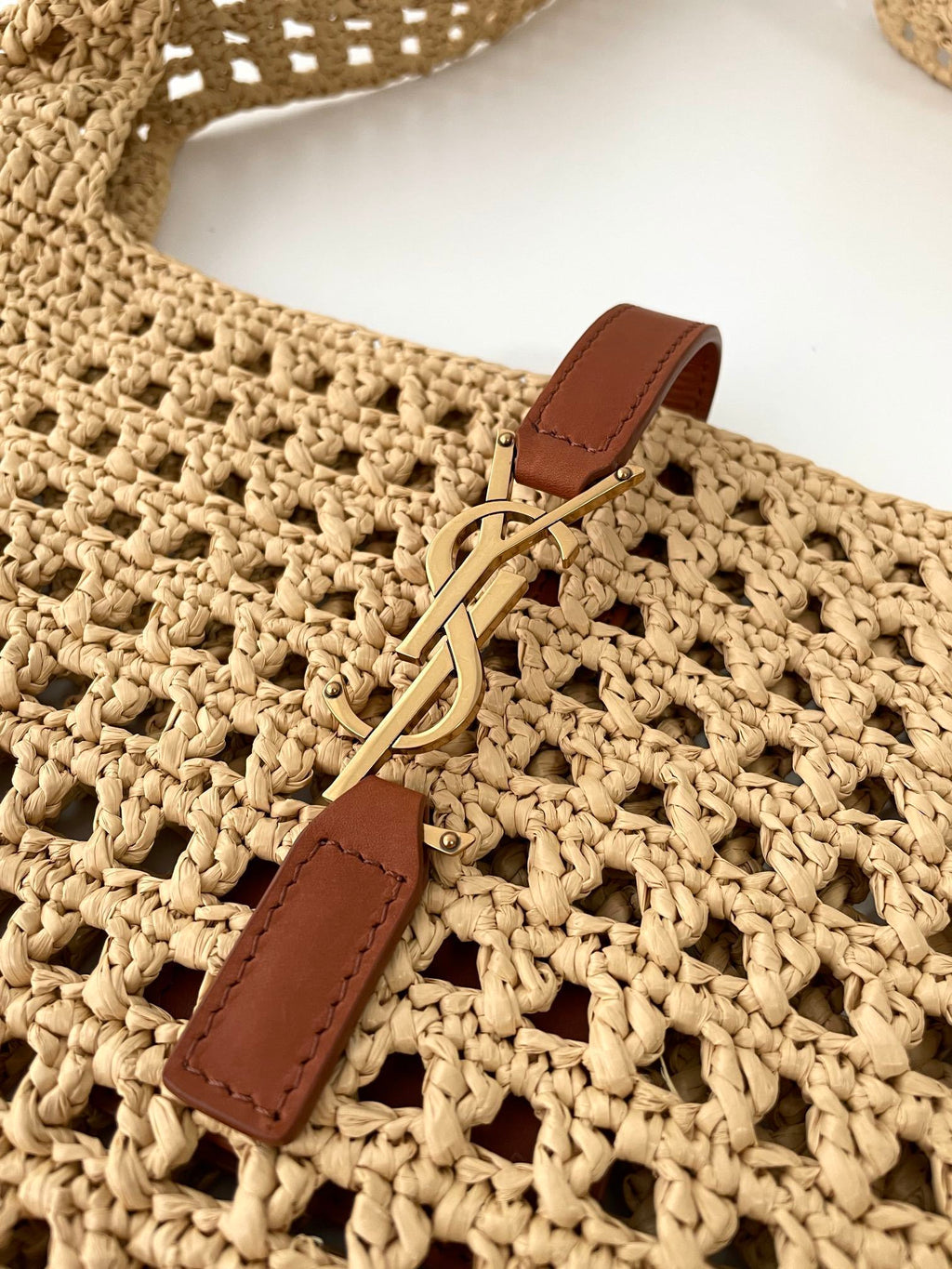 YSL Yves Saint Laurent Raffia Crossbody Hobo Bag