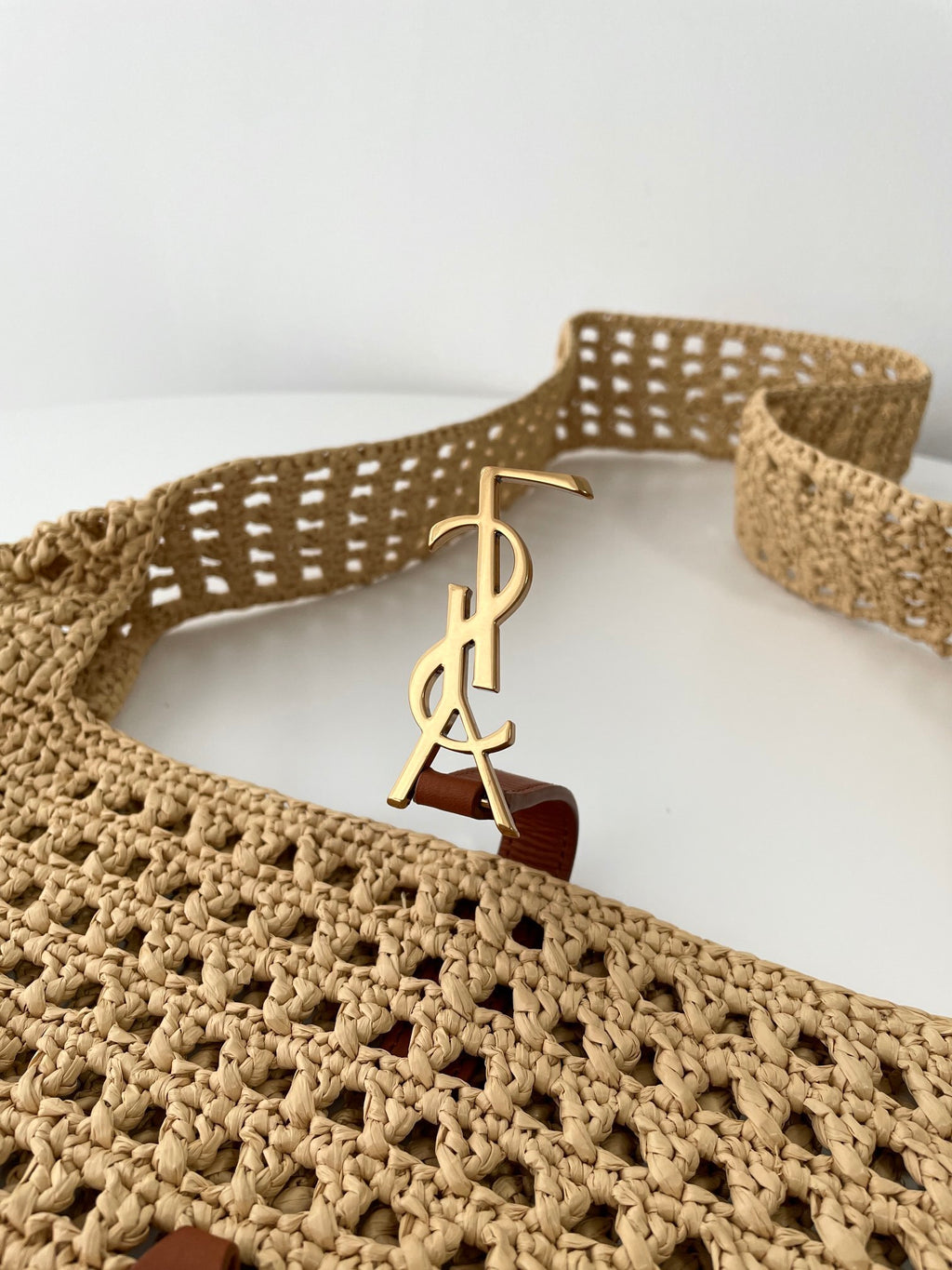 YSL Yves Saint Laurent Raffia Crossbody Hobo Bag