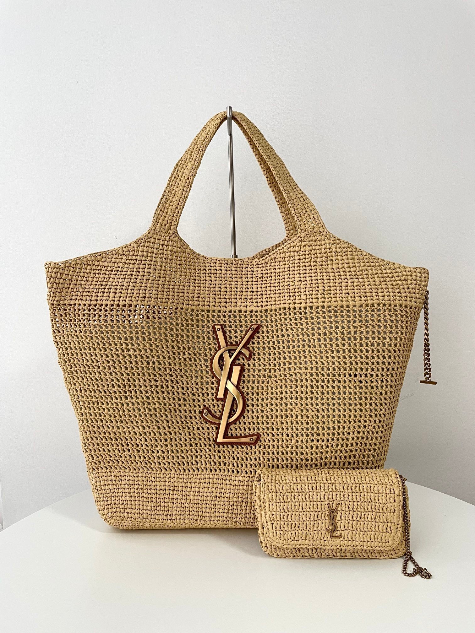 YSL Yves Saint Laurent ICARE Raffia Tote