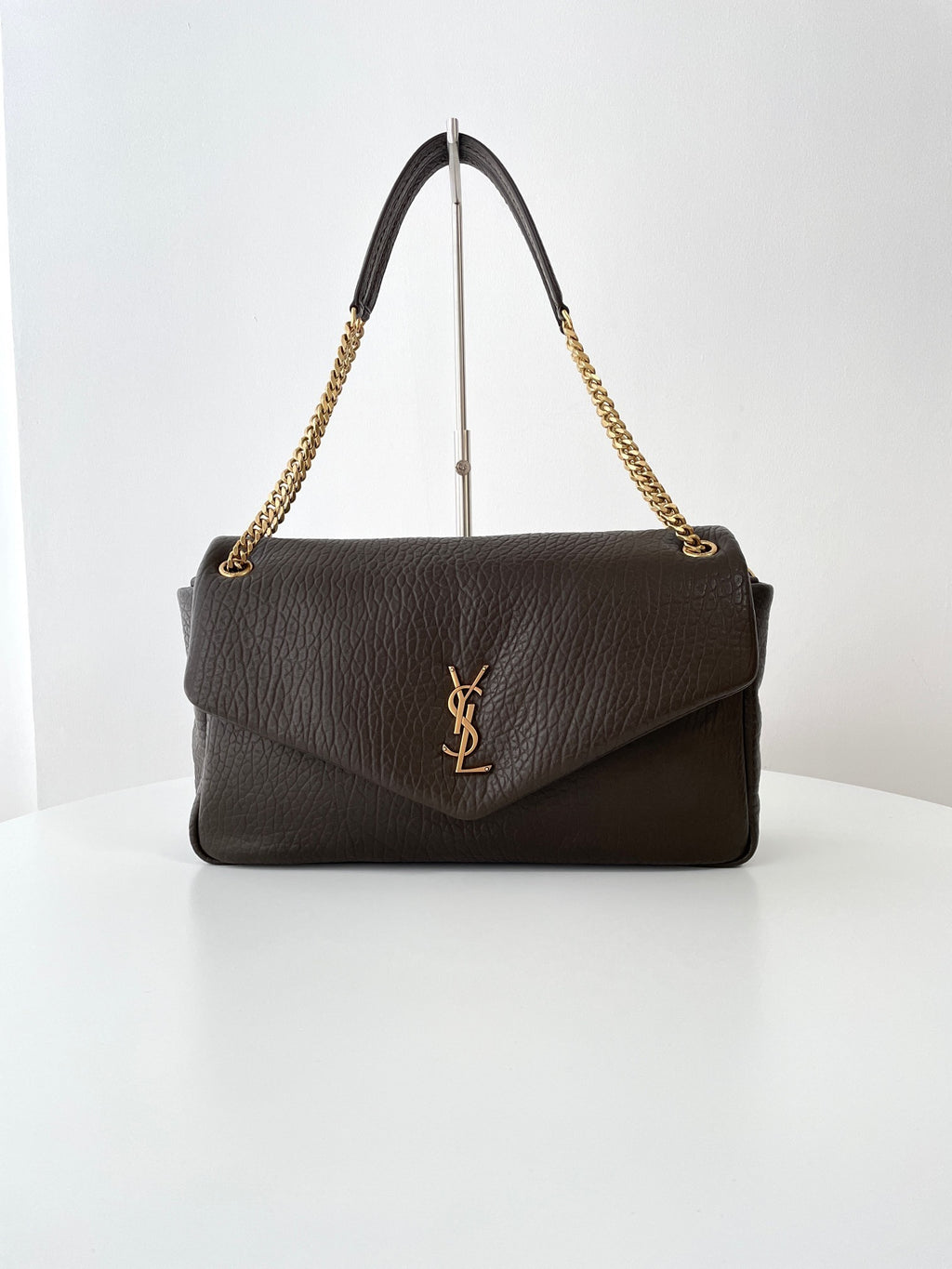 YSL Yves Saint Laurent Calypso Shoulder Bag Elephant Grain