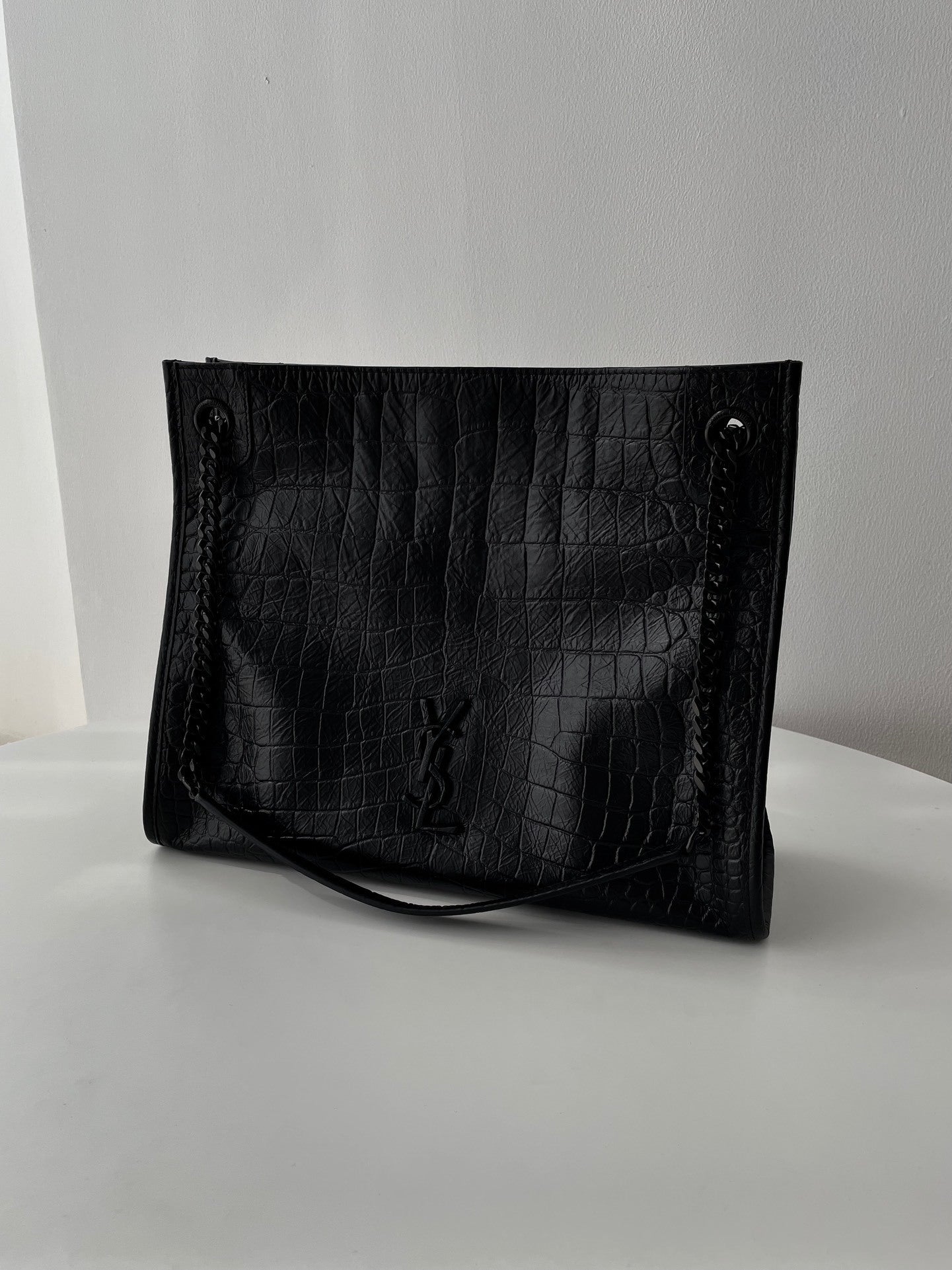 YSL Yves Saint Laurent NIKI Shopping Bag Crocodile Embossed