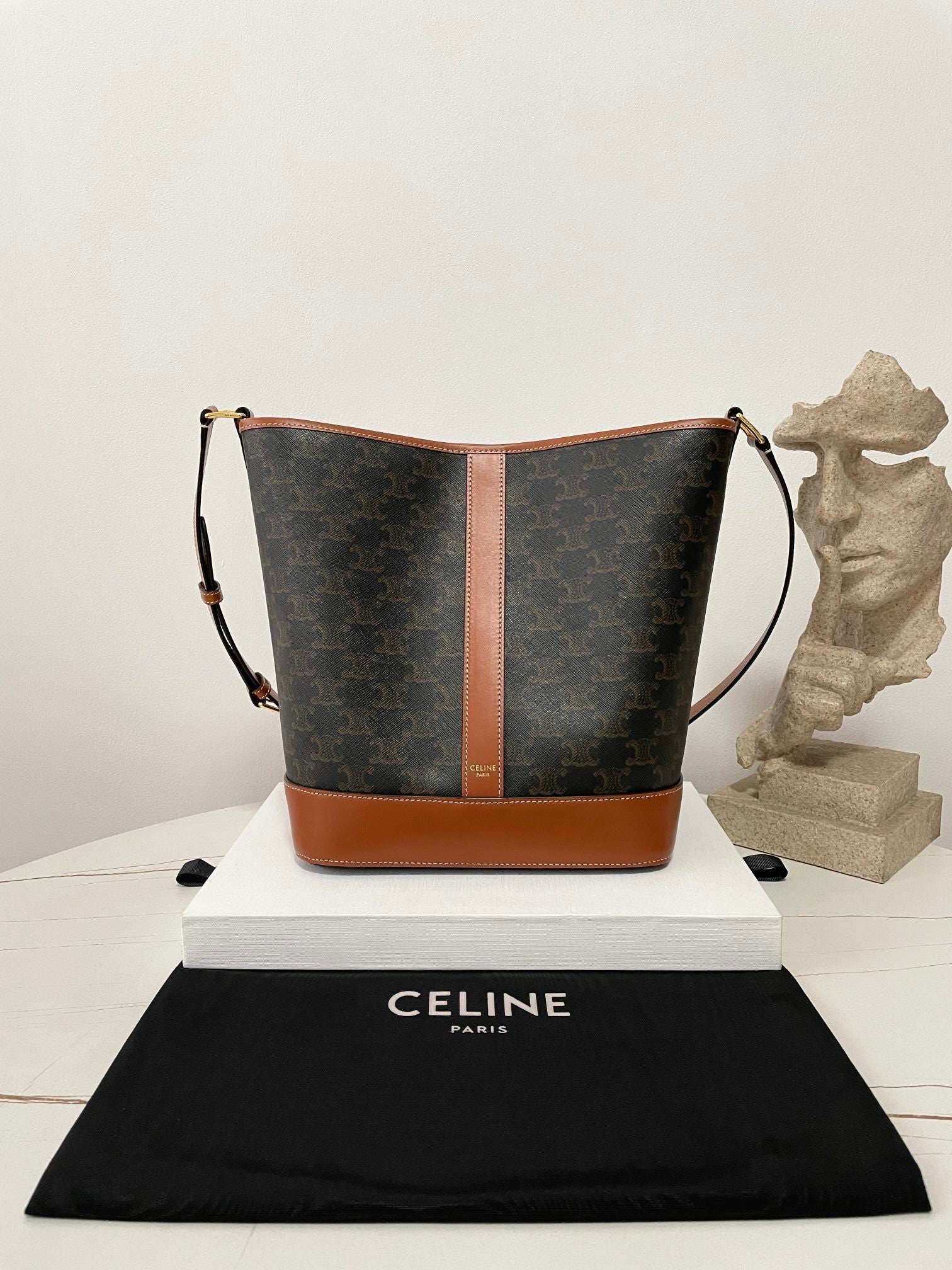 CELINE Triomphe Canvas Bucket Bag Medium
