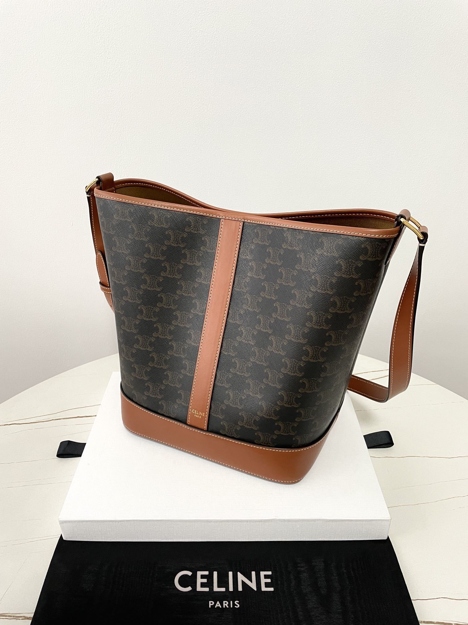 CELINE Triomphe Canvas Bucket Bag Medium