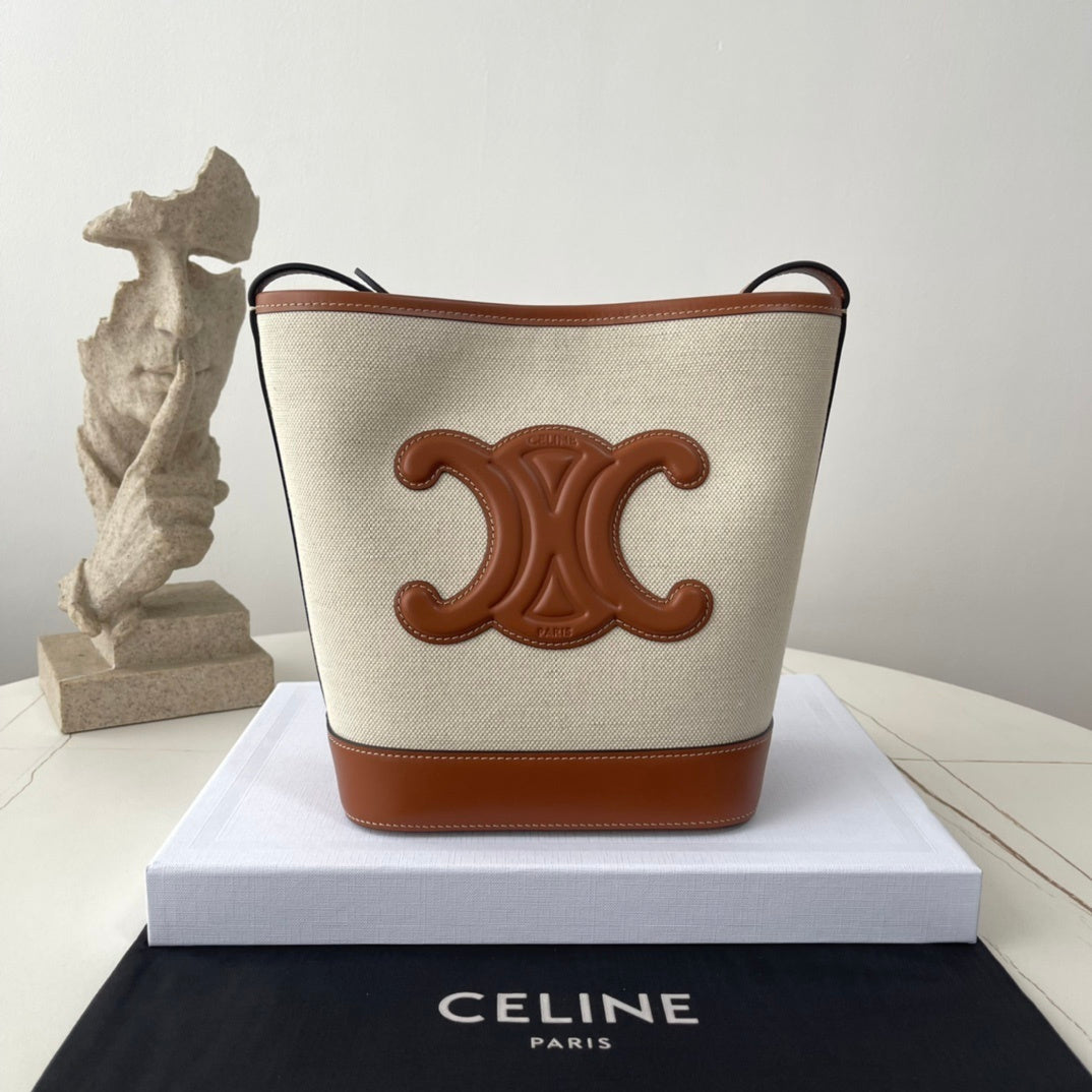 CELINE Triomphe Fabric Bucket Bag