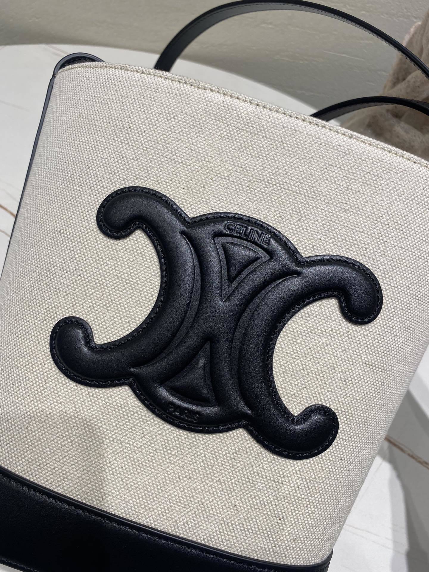 CELINE Triomphe Fabric Bucket Bag