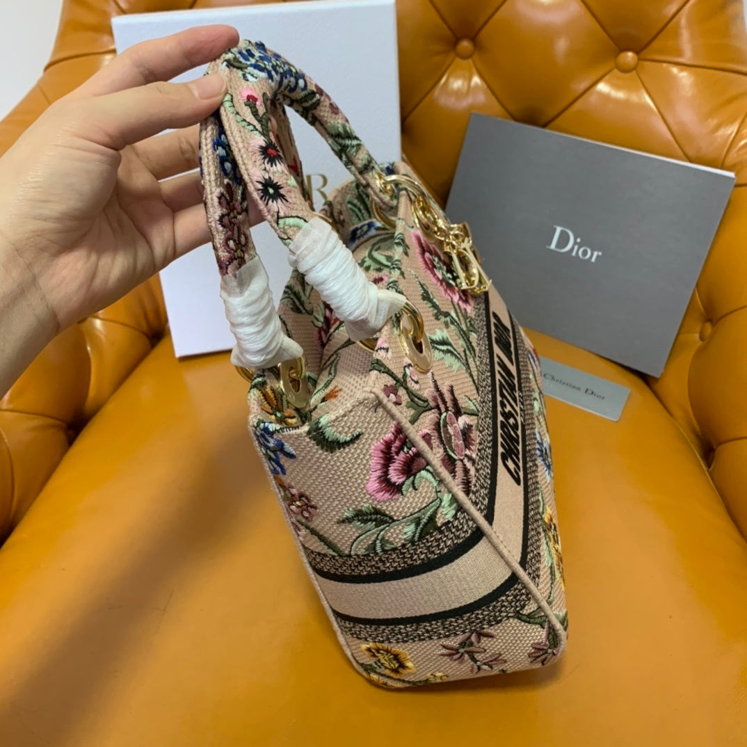 Christian Dior Lady Dior Embroidered Petites Fleurs Bag