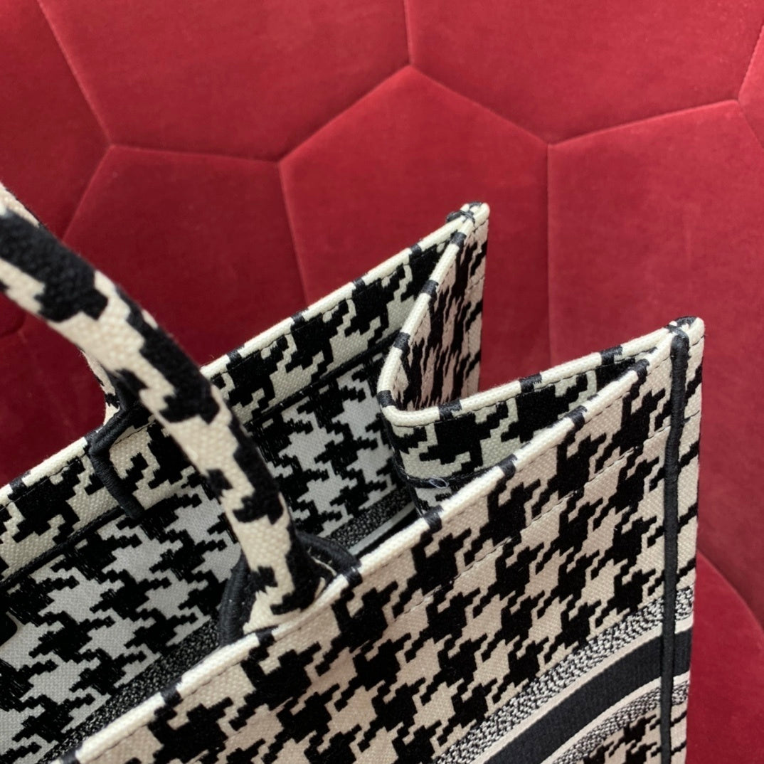 Christian Dior Book Tote Houndstooth Embroidered Canvas Bag