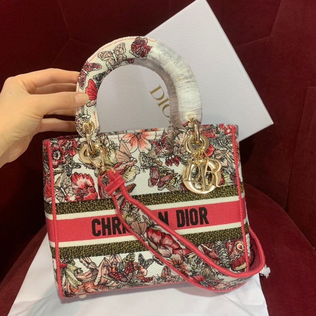 Christian Dior Lady Dior Embroidered Floral Bag