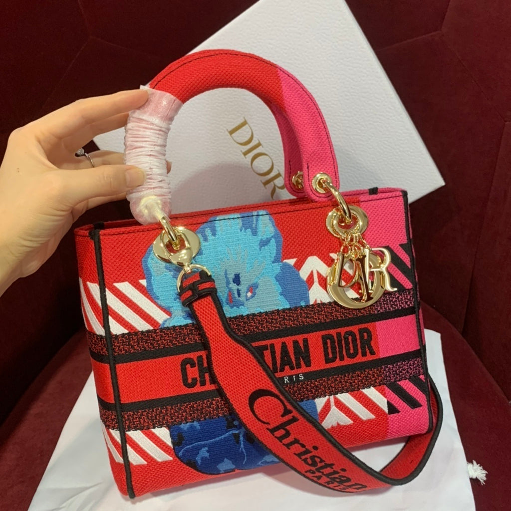 Christian Dior Lady Dior Embroidered Floral Bag