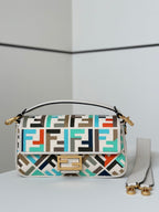 FENDI Baguette Canvas Embroidered Handbag