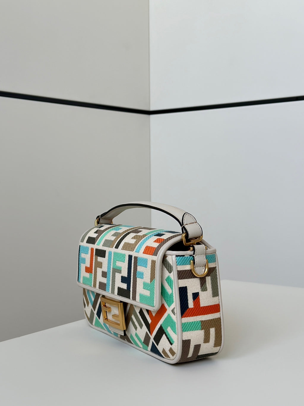 FENDI Baguette Canvas Embroidered Handbag