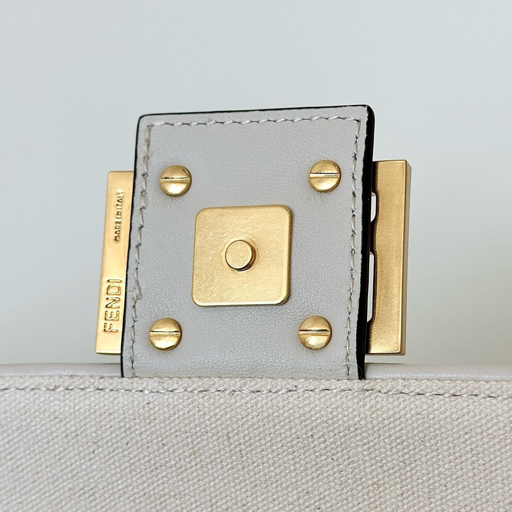 FENDI Baguette Canvas Embroidered Handbag