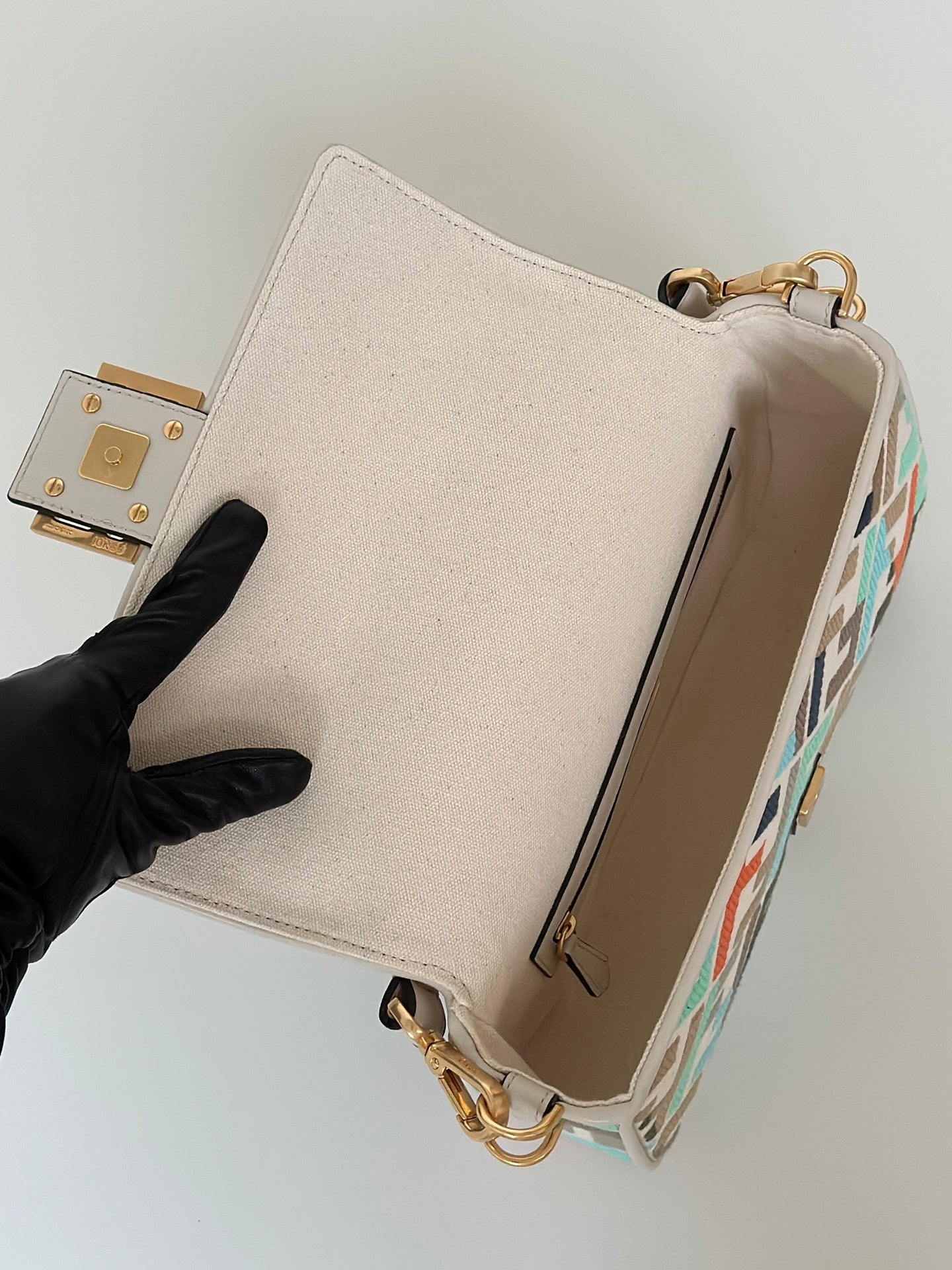 FENDI Baguette Canvas Embroidered Handbag