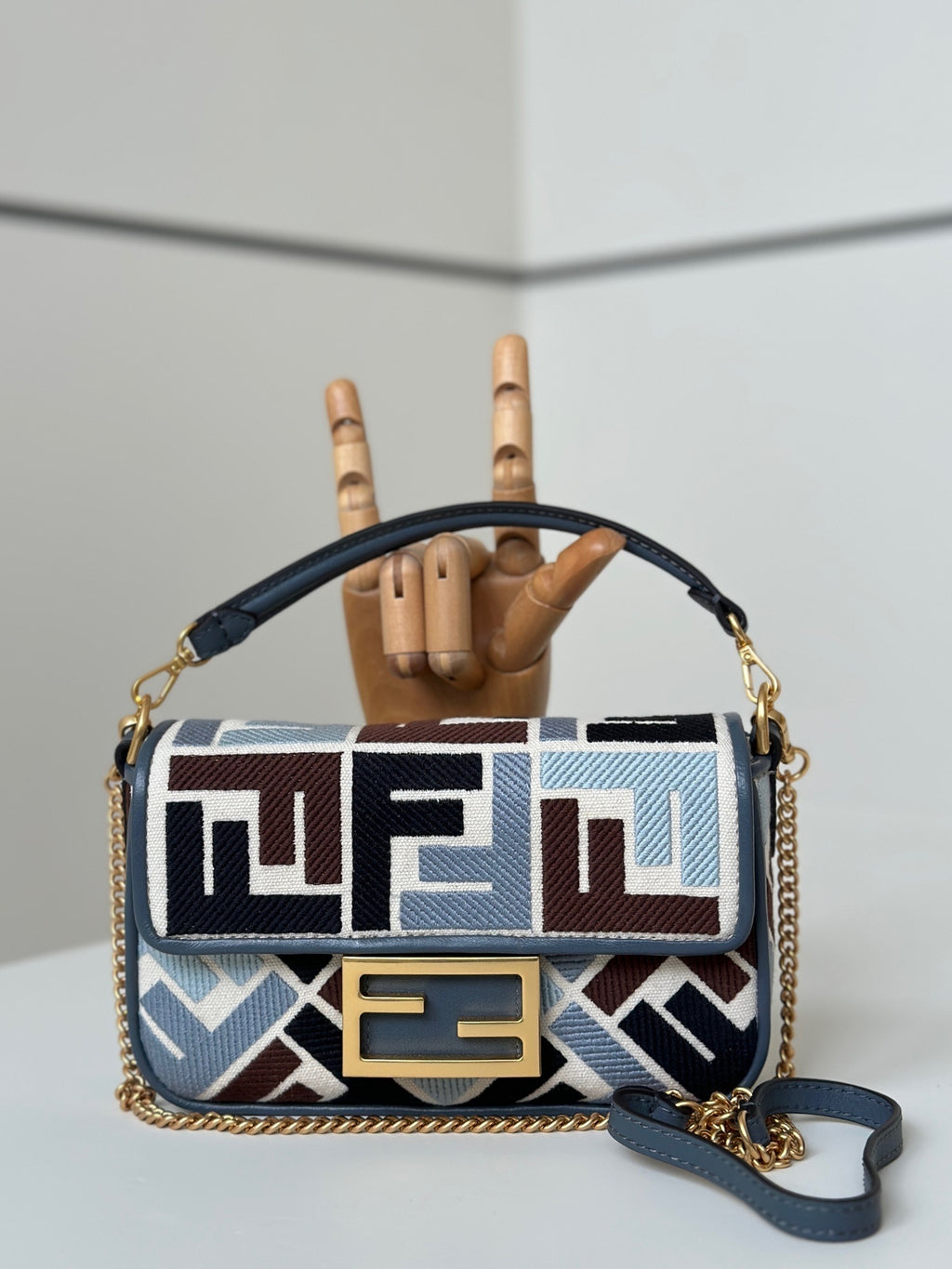 FENDI Baguette Canvas Embroidered Handbag (Small)