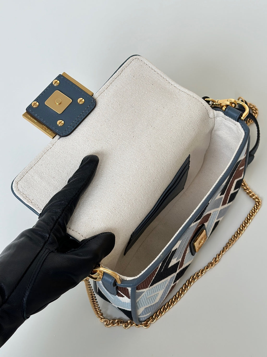 FENDI Baguette Canvas Embroidered Handbag (Small)