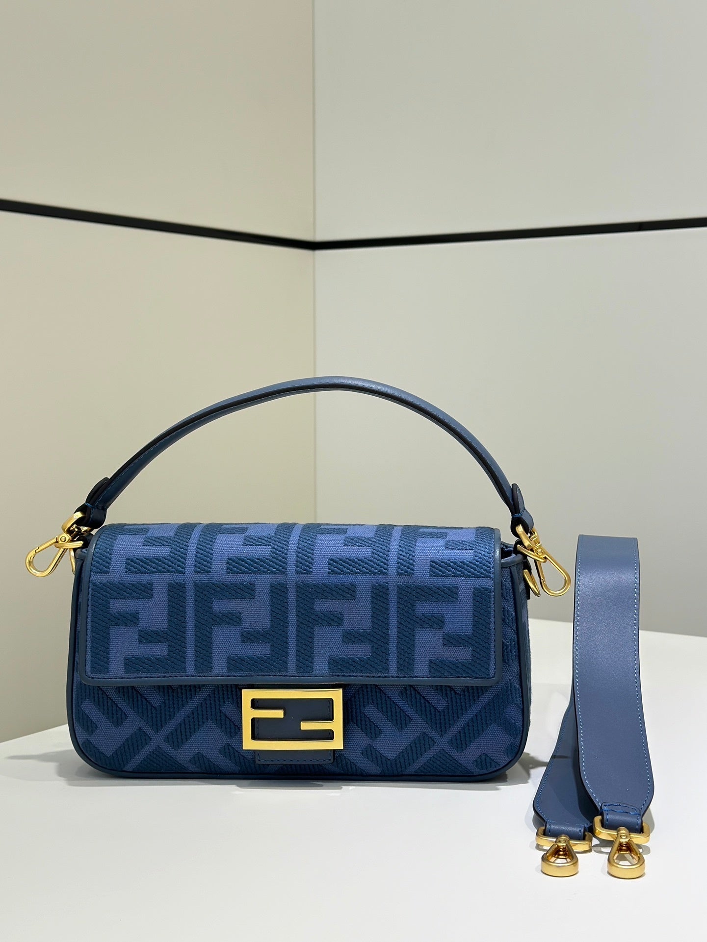 FENDI Baguette Canvas Embroidered Handbag