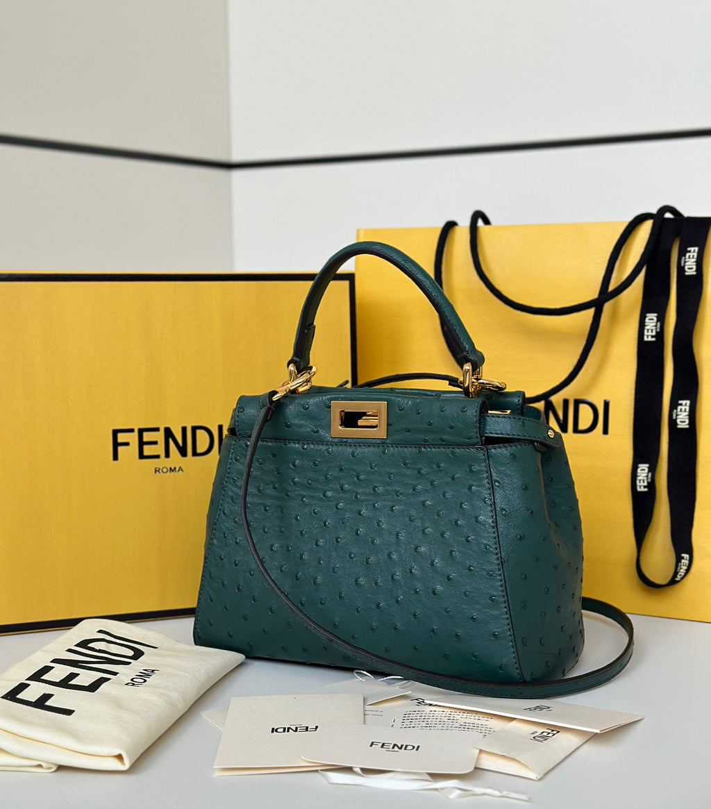 FENDI Peekaboo Ostrich Leather Handbag
