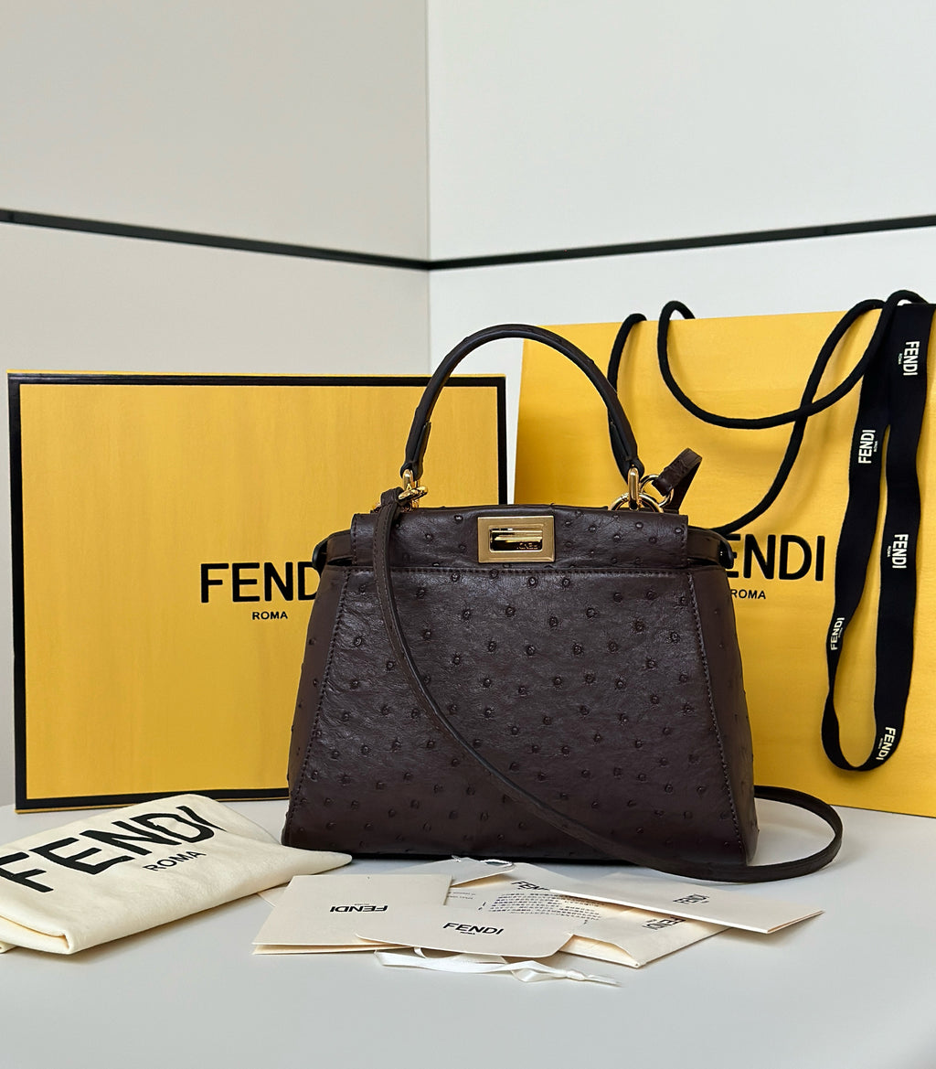 FENDI Peekaboo Ostrich Leather Handbag