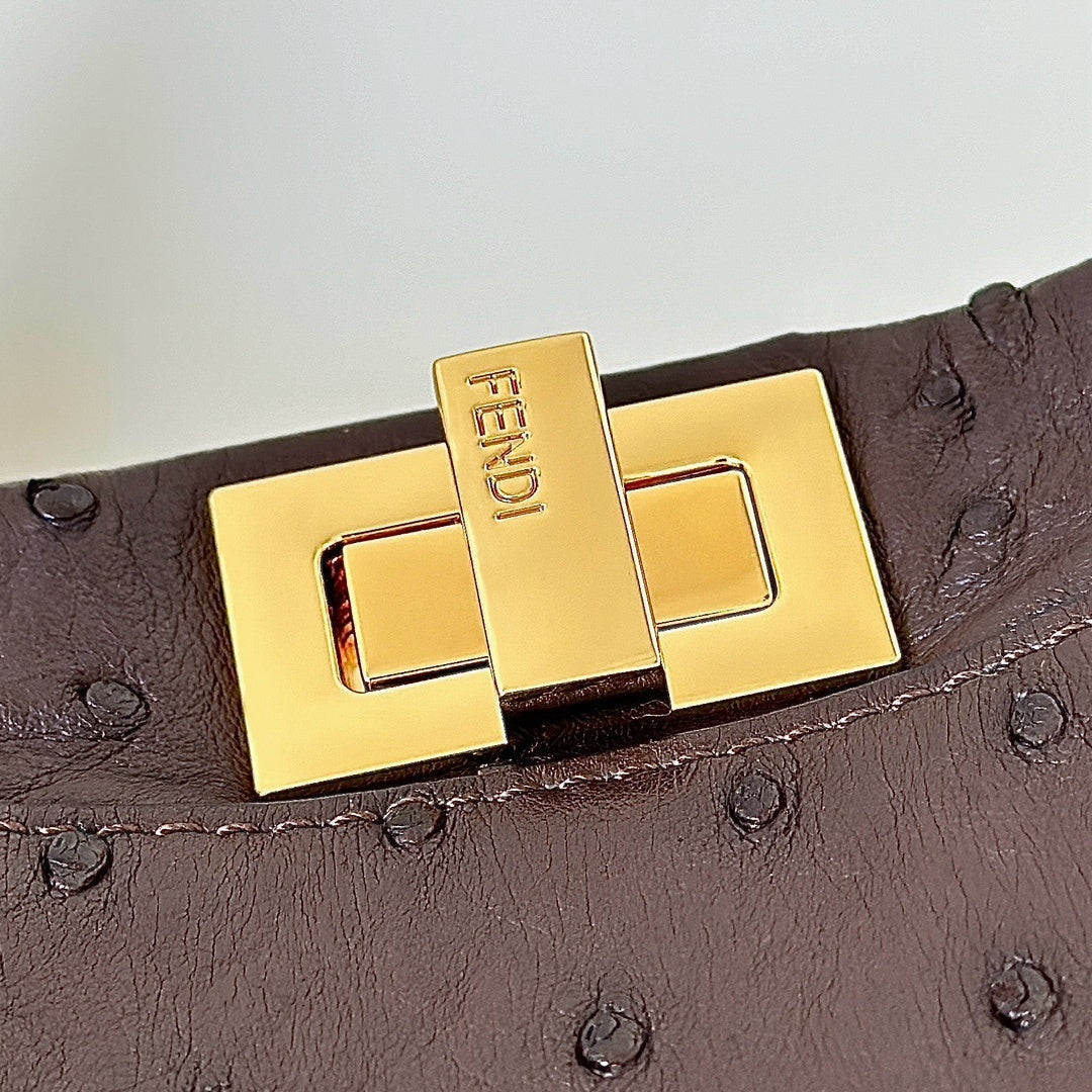 FENDI Peekaboo Ostrich Leather Handbag