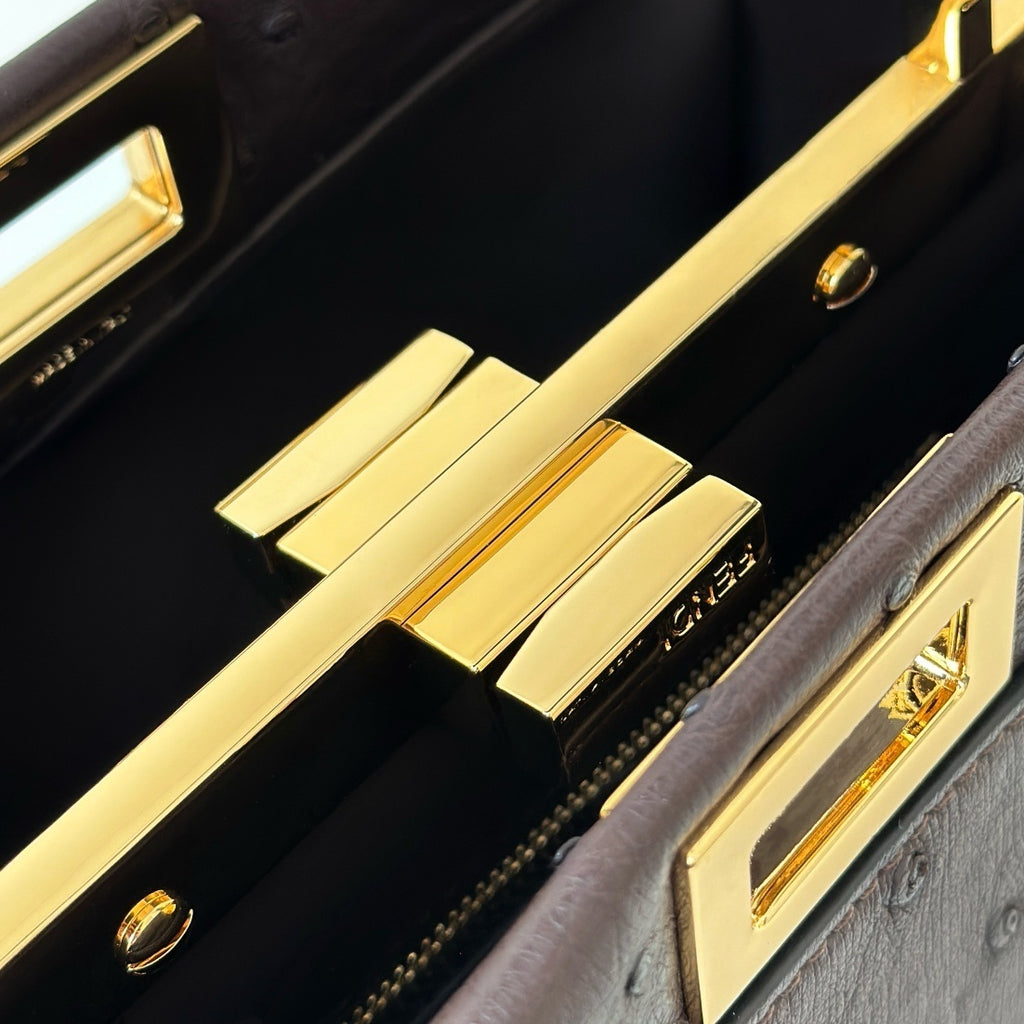 FENDI Peekaboo Ostrich Leather Handbag