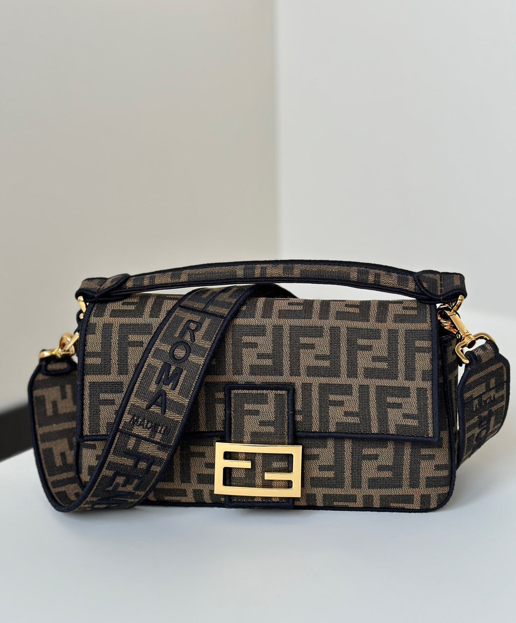 FENDI Baguette FF Canvas Handbag