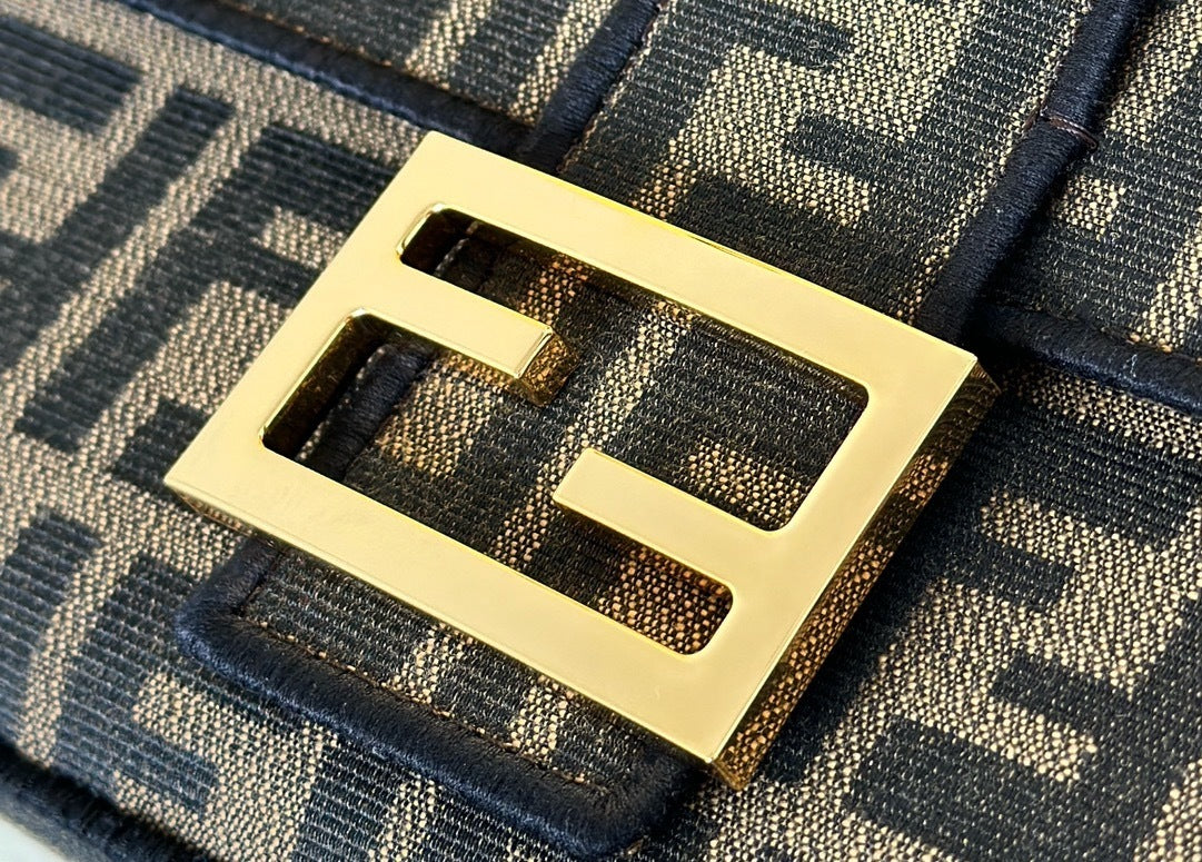 FENDI Baguette FF Canvas Handbag
