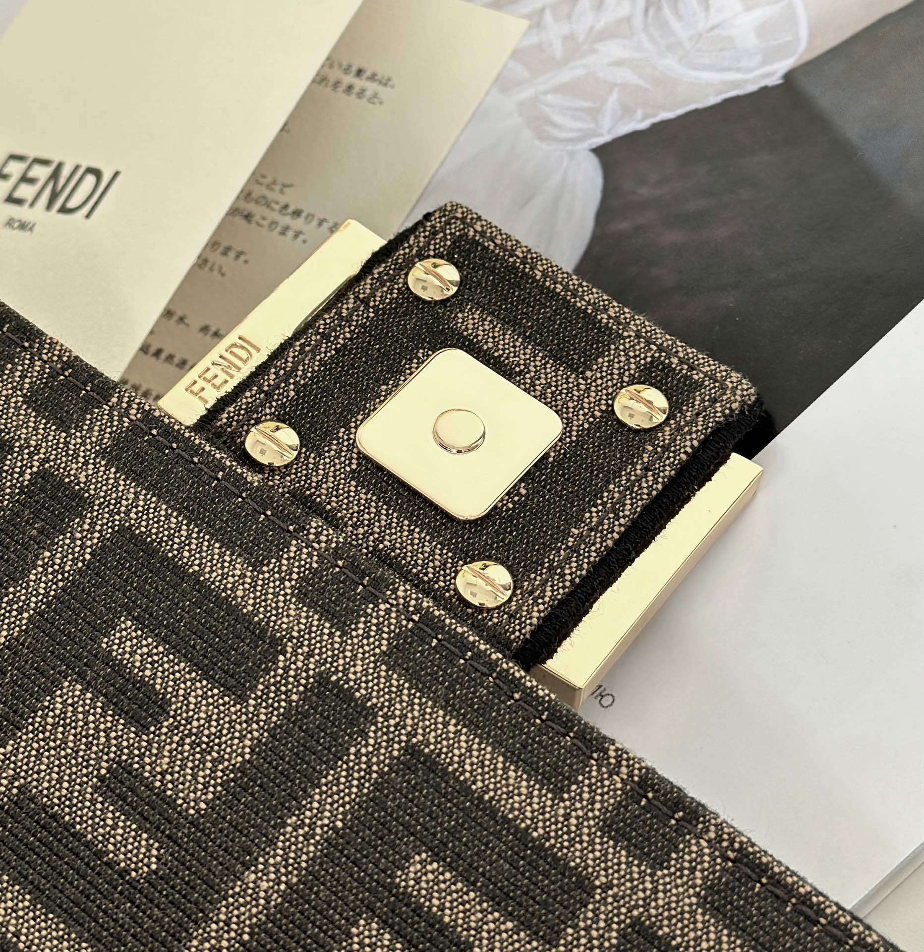 FENDI Baguette FF Canvas Handbag