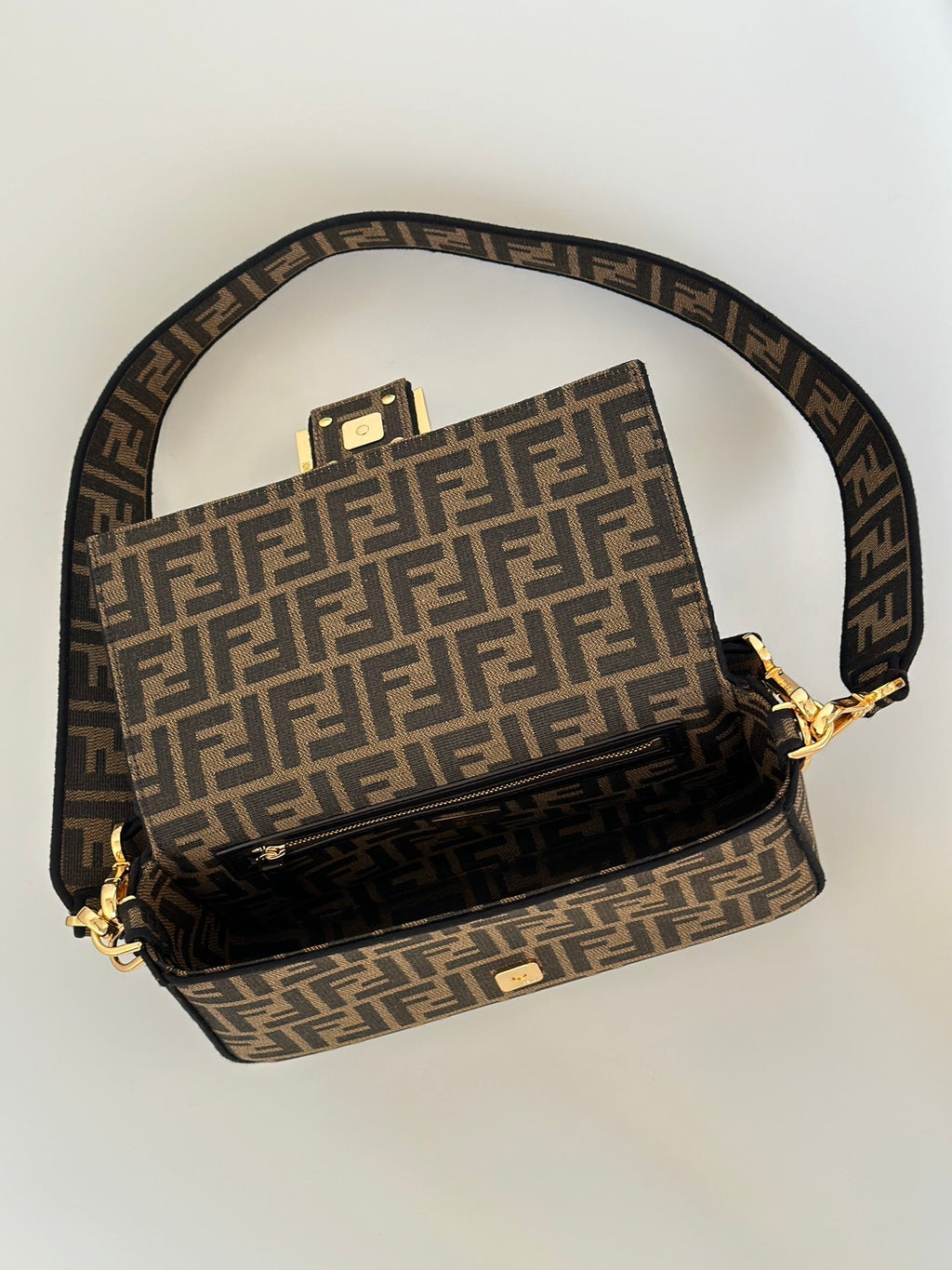 FENDI Baguette FF Canvas Handbag