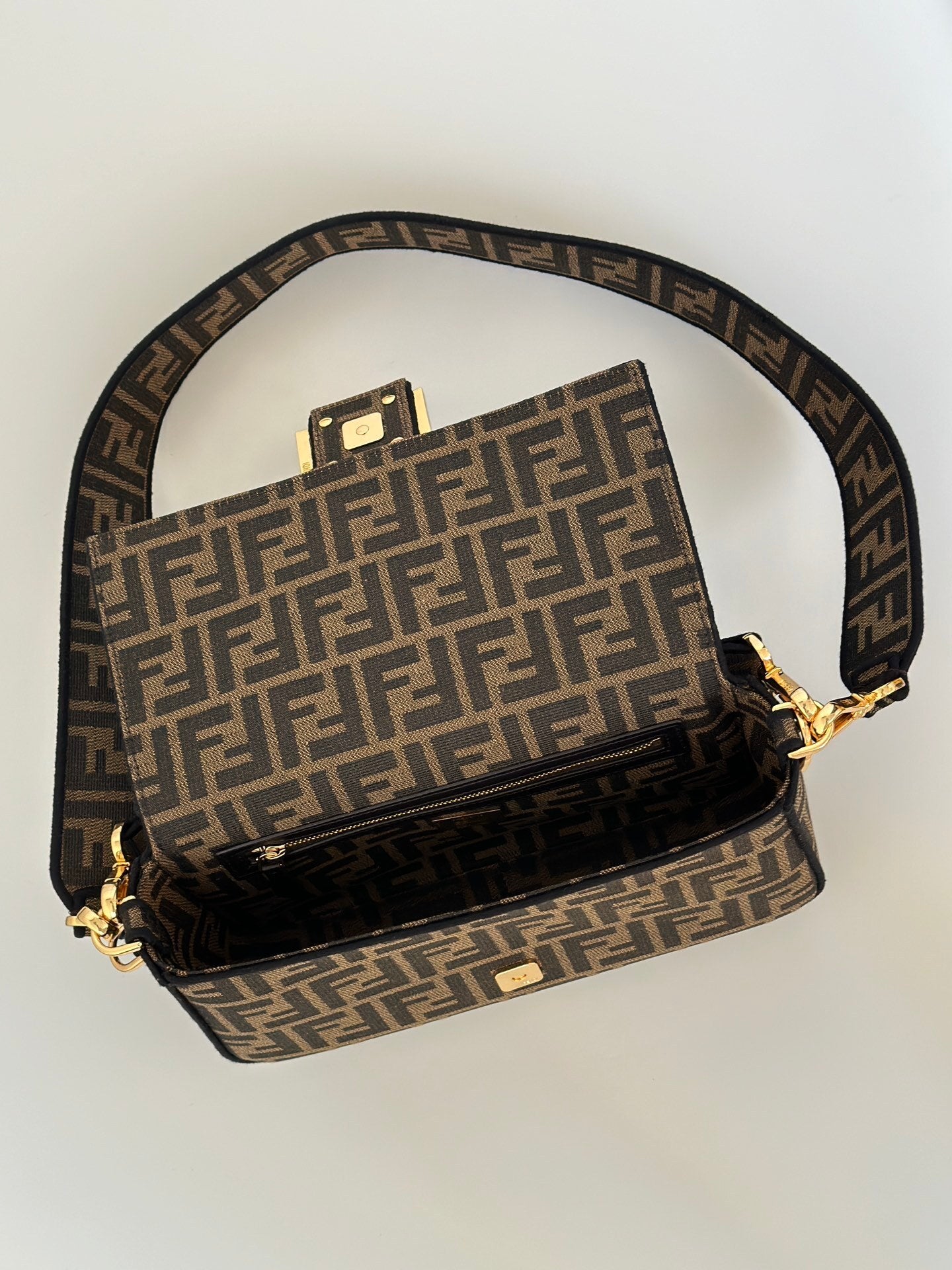 FENDI Baguette FF Canvas Handbag