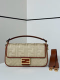 FENDI Baguette Canvas Embroidered Handbag
