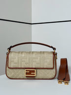 FENDI Baguette Canvas Embroidered Handbag