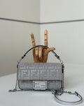 FENDI Mini Baguette Crystal-Embellished Handbag