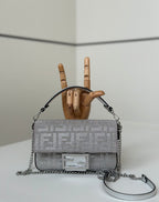 FENDI Mini Baguette Crystal-Embellished Handbag