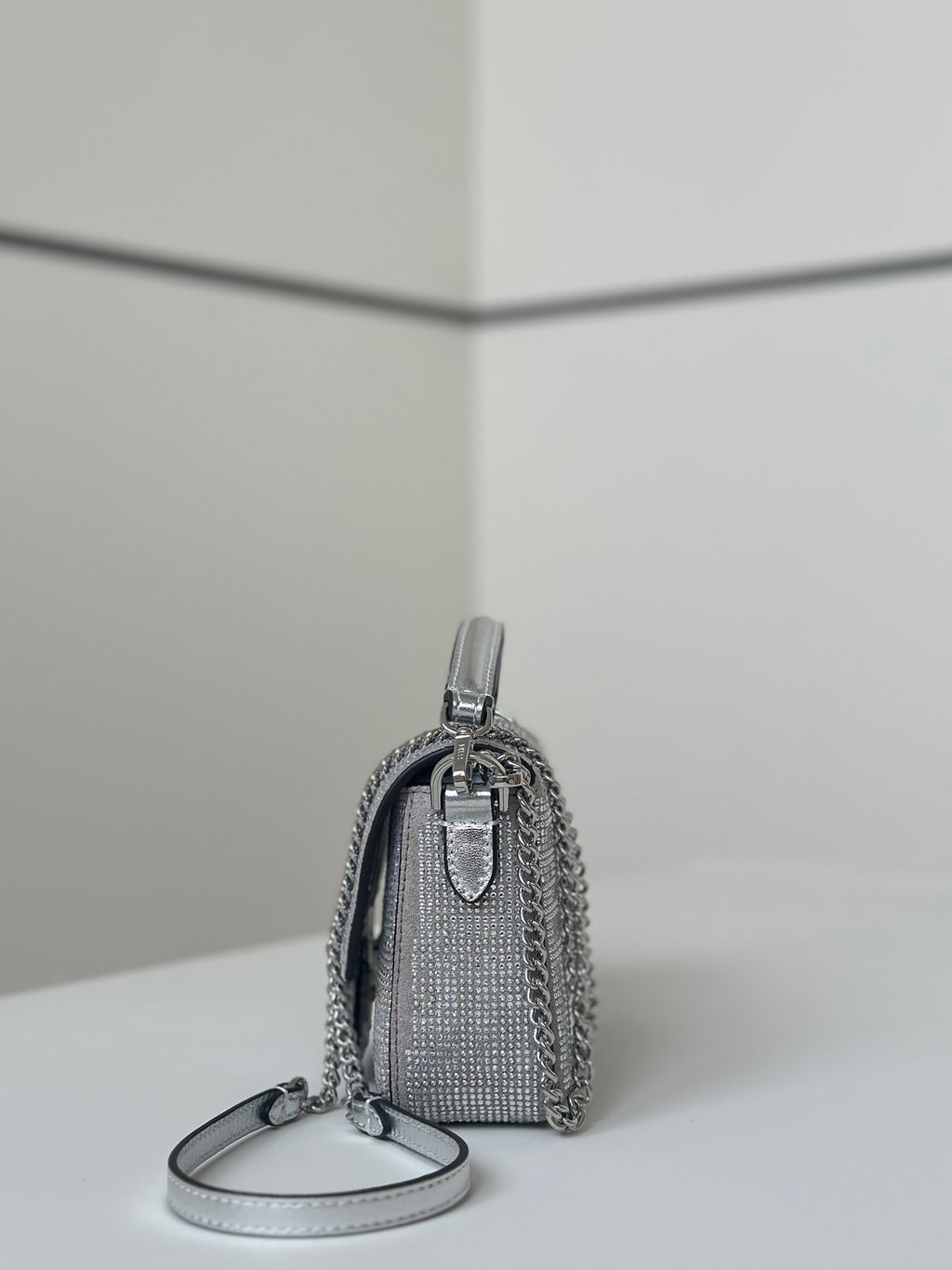 FENDI Mini Baguette Crystal-Embellished Handbag