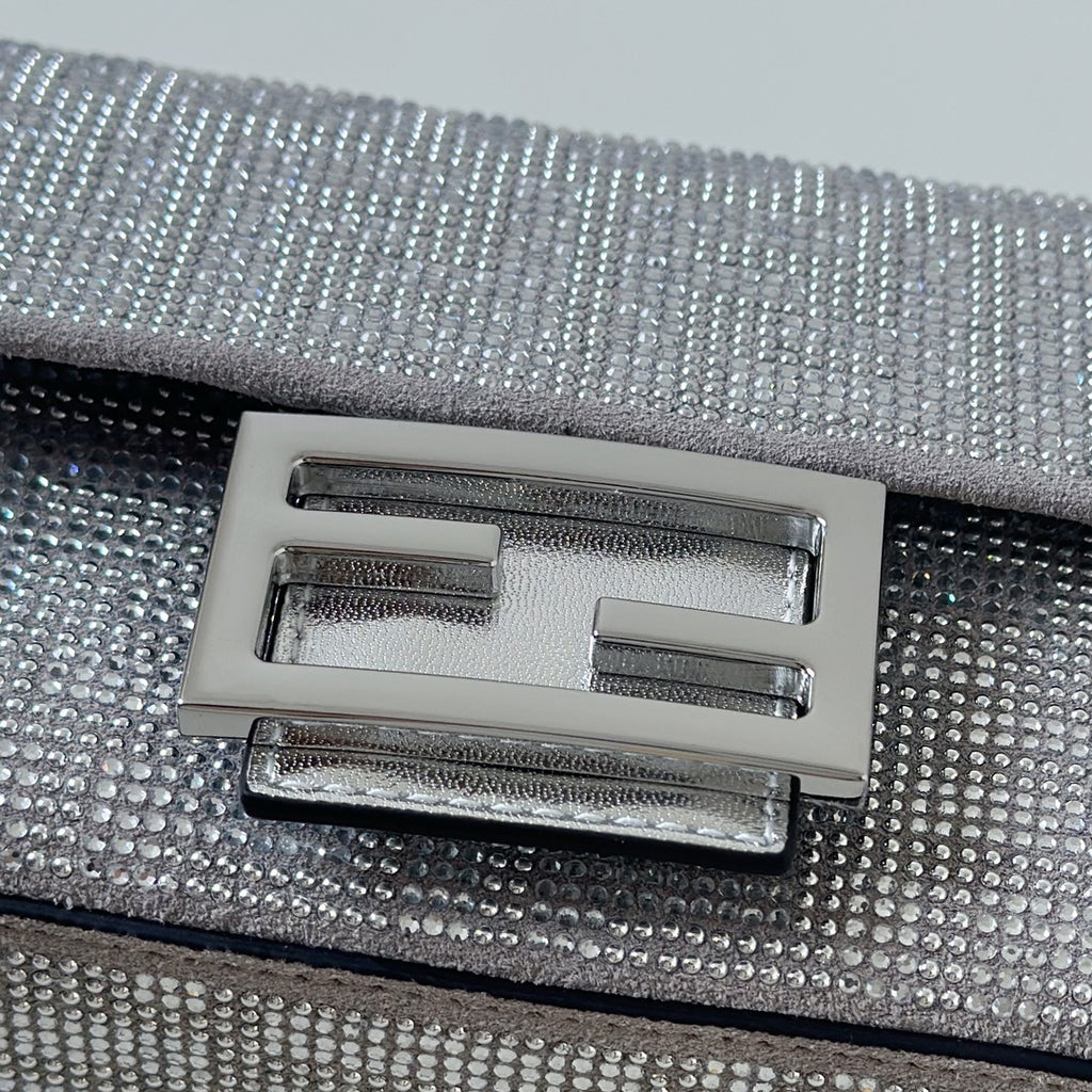 FENDI Mini Baguette Crystal-Embellished Handbag