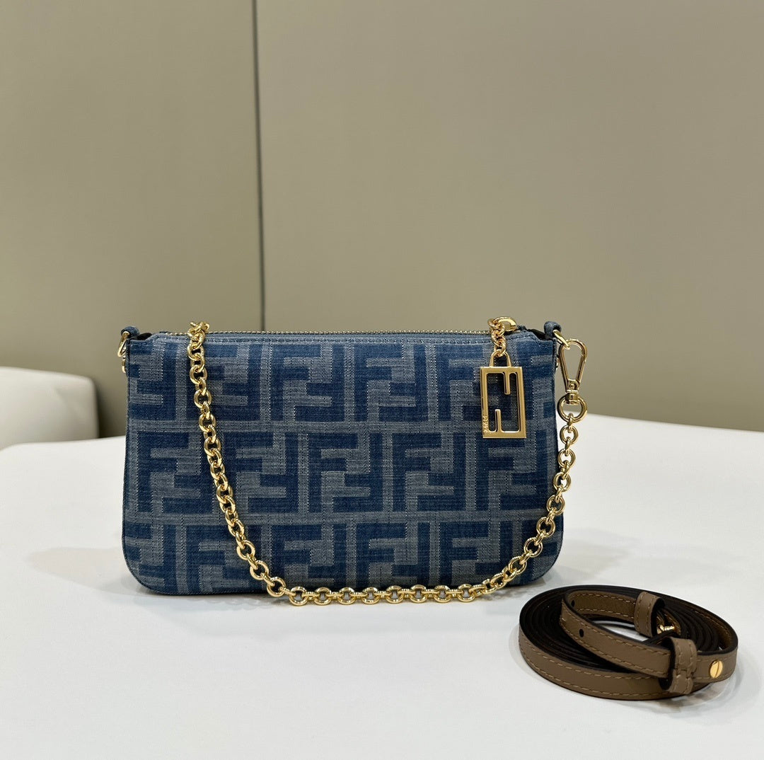 FENDI Denim FF Clutch with Chain