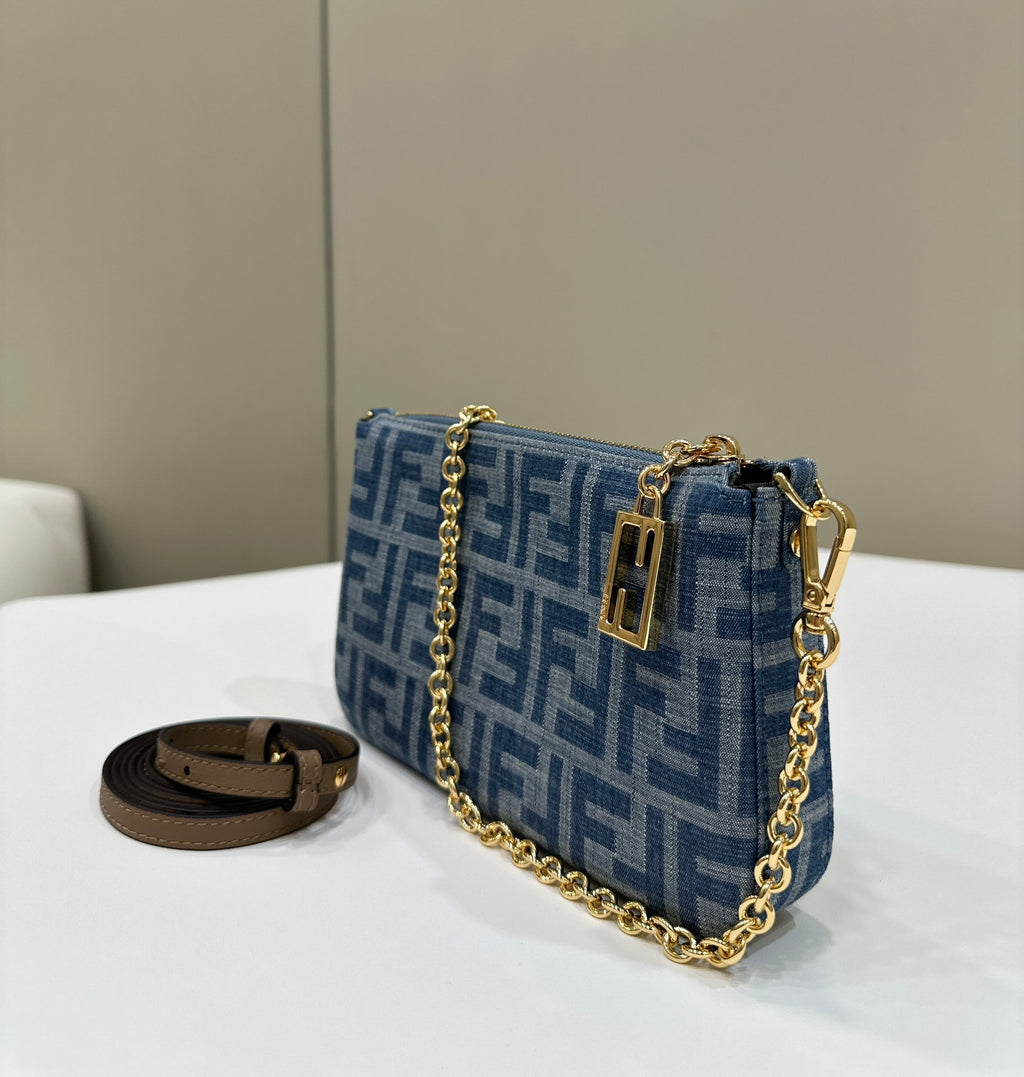 FENDI Denim FF Clutch with Chain