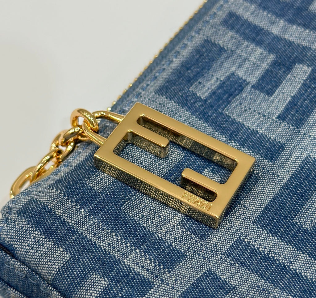 FENDI Denim FF Clutch with Chain
