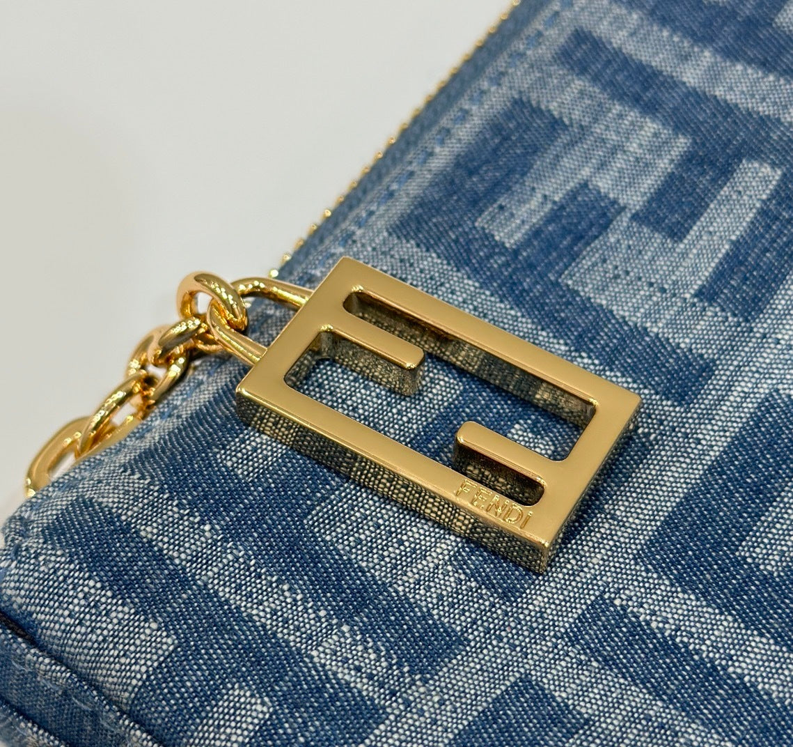 FENDI Denim FF Clutch with Chain