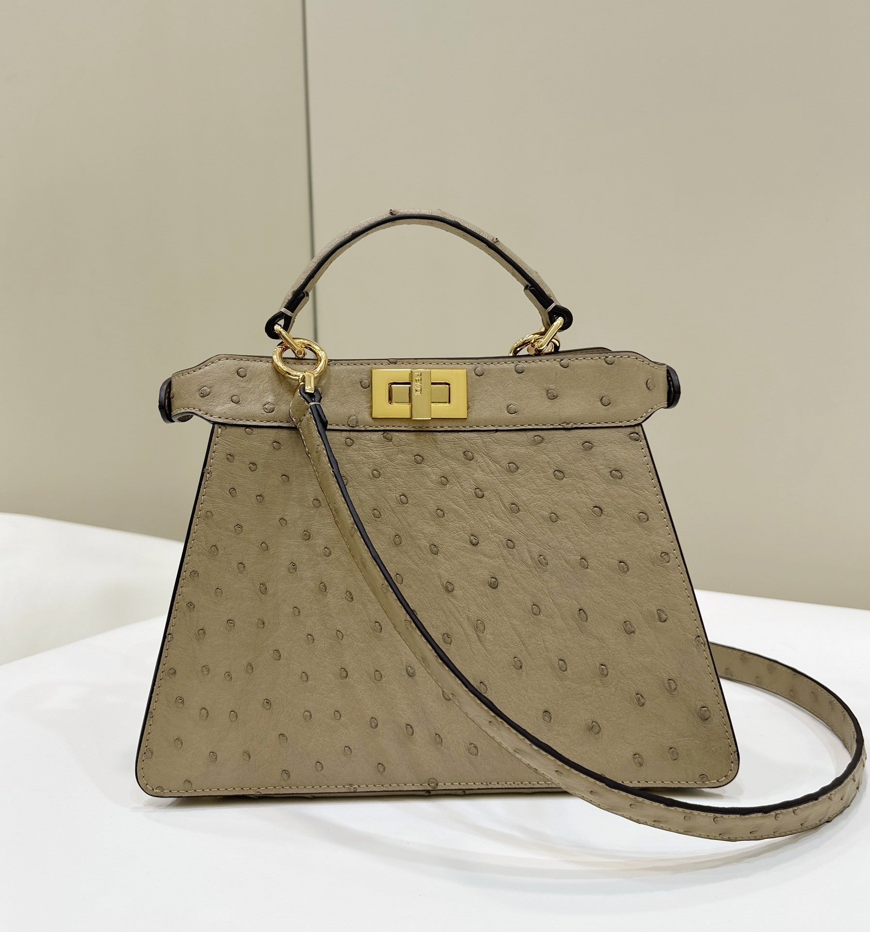FENDI Peekaboo Ostrich Leather Accordion Handbag