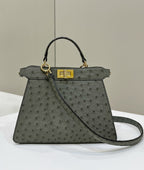 FENDI Peekaboo Ostrich Leather Accordion Handbag