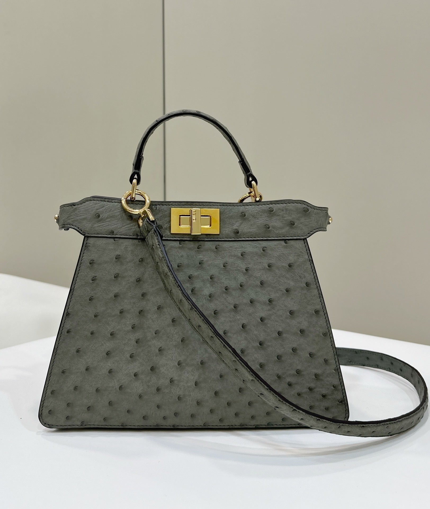 FENDI Peekaboo Ostrich Leather Accordion Handbag