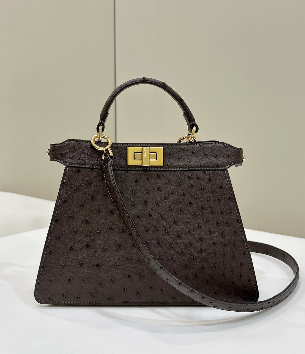 FENDI Peekaboo Ostrich Leather Accordion Handbag