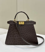 FENDI Peekaboo Ostrich Leather Accordion Handbag